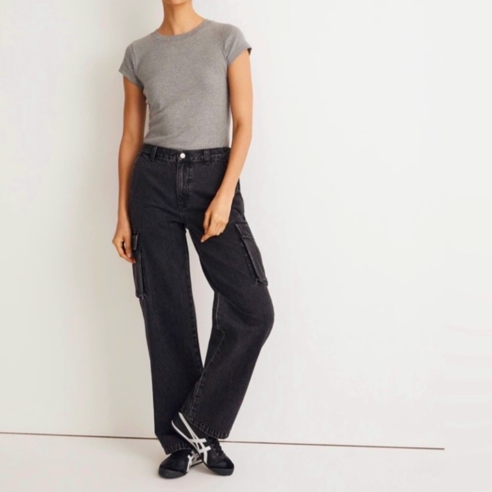 Madewell Low Slung Cargo Black Wash Denim Jeans Size 28